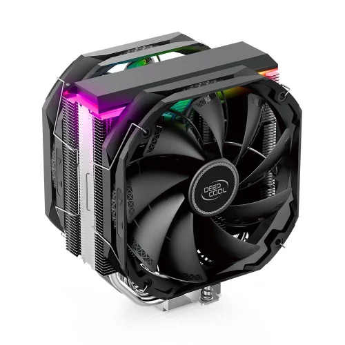Вентилятор Deepcool AS500 PLUS RTL {6} (727071) (Height 164mm, 6mm x 5pcs, Fan 140mm*2, 500;1200RPM ±10%, < 29.2 dB(A), 4-pin PWM, TDP 220W, Screw, Socket AMD AM4, Intel LGA 2066/ 2011-v3/ 2011/ 1700/ 1200/ 115x) {8} (R-AS500-BKNLMP-G)