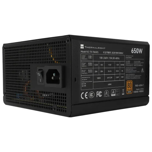 Блок питания Thermalright, 650W 80+ Bronze (TR-TB650S) Блок питания Thermalright, 650W 80+ Bronze (ATX, 3.0, Non-modular, 1x24(20+4)pin 550mm, 1xCPU*2 8(4+4)pin 600+150mm, 1xPCIe*2 8(6+2)pin 500+150mm, 1xSATA*3+MOLEX4pin*1 400+150+150+150mm, 1xSATA*2+MOLEX4pin*2 400+150+150+150mm, Ac (TR-TB650S) фото 4