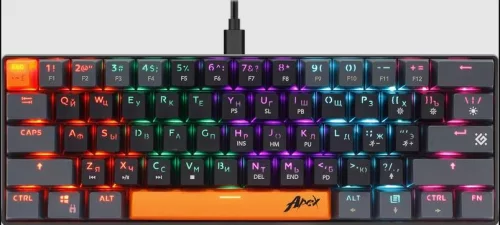 DEFENDER APEX чёрно-серая игровая клавиатура (USB, OUTEMU Red, радужная подсветка, 61 кл., GK-002) (45003)