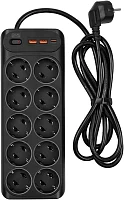 Сетевой фильтр Powercom сетевой фильтр, 3 метра, 10 розеток, USB-Ax2, USB Type-C, 16А/ 4кВт, cечение провода: 1,5мм2, цвет черный, 1 год гарантии (2065290) (SP-10 USB2A1CB 3,0 M)