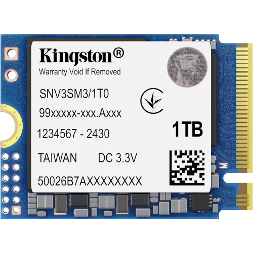 Твердотельный накопитель/ Kingston SSD NV3, 1000GB, M.2(22x30mm), NVMe, PCIe 4.0 x4, 3D TLC, R/ W 6000/ 4000MB/ s, TBW 320, DWPD 0.2 (60 мес) (SNV3SM3/1T0)