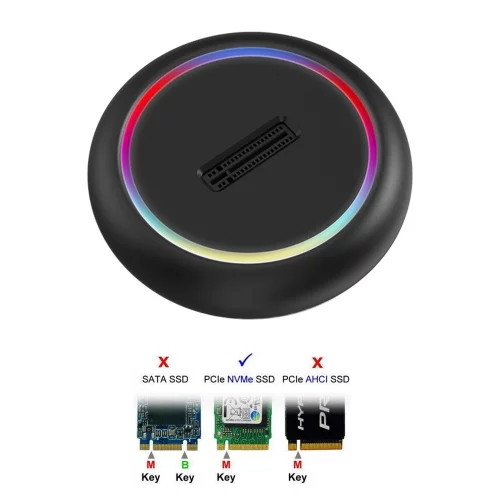 ORIENT UHD-524LED, USB 3.2 Gen2 (USB 3.1) док-станция для SSD M.2 M-key NVMe (JMS581DL, поддержка UASP,TRIM), скорость до 10 GB/s, два кабеля подключения USB Type-A + Type-C, подсветка корпуса (33405) фото 2