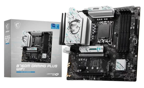 Материнская плата/ MB MSI INTEL B760 s1700, 4xDDR5(256GB), 2xHDMI 2.1/2xDP, 2xPCIe 4.0x16, 1xPCIe 3.0, 1xLAN (2.5GbE), Wi-Fi, BT, 4xSATA 6Gb/s, 2xM.2, 4xUSB 3.2, 2xUSB 2.0, 1xPS/2, mATX (B760M GAMING PLUS WIFI)