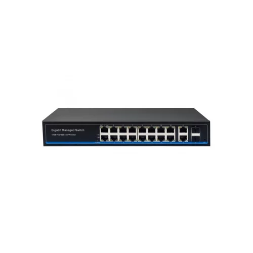 Управляемый L2 PoE коммутатор Gigabit Ethernet на 16 RJ45 PoE + 2 x RJ45 + 2 GE SFP портов. Порты: 16 x GE (10/100/1000 Base-T) с поддержкой PoE (IEEE 802.3af/at), 2 x GE (10/100/1000 Base-T (NS-SW-16G4G-PL)