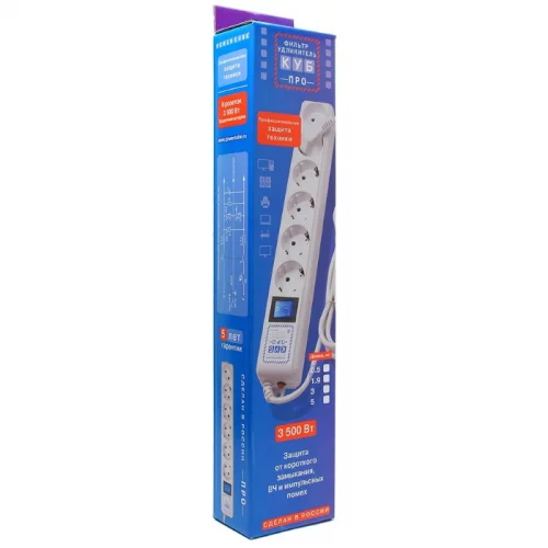 Фильтр-удлинитель Power Cube PRO, 3,0 м, LC контур, 16А/3,5кВт/ Surge protector Power Cube Pro 3,0 m, LC circuit, 6 outlets (white) 16A / 3,5kVt (SPL(5+1)-16B-P-3M) фото 2
