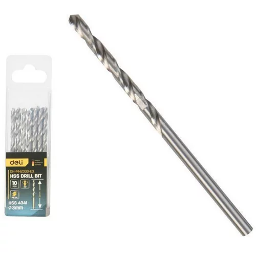 Набор сверл по металлу (2мм, 10 шт) Deli DH-MHZ020-E3 сталь HSS 4341, угол заточки 118 град, пласт. кейс