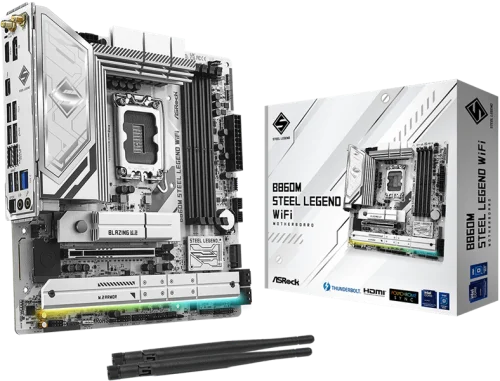 Материнская плата ASROCK B860M STEEL LEGEND WIFI, LGA1851, B860, 4*DDR5, 4*SATA, 4*M.2, 4*USB 3.2, 2*USB 2.0, Type-C, 2*PCIx16, 1*M.2 (Key E), HDMI+DP, mATX