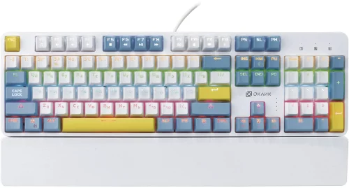 Клавиатура Оклик K951X механическая белый USB Multimedia for gamer LED (подставка для запястий) (1901079) кабель 1.8м