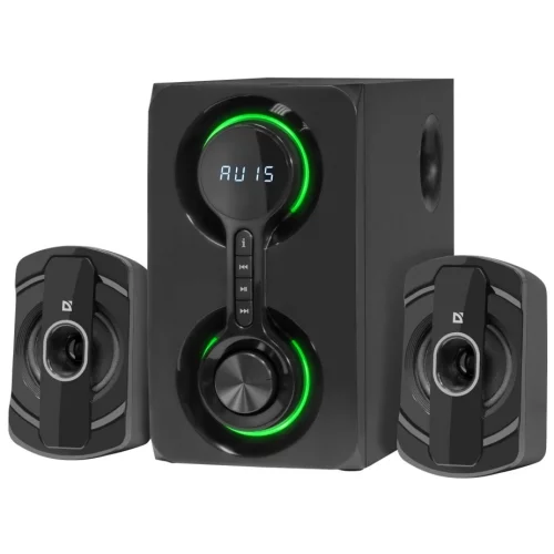 DEFENDER ECLIPSE Колонки 2.1 чёрные (2 х 10 + 20 Вт, BT, FM, MP3, SD, USB, AUX, RC, подсветка) (65593)