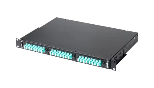 Кросс КТП, выдвижной, полный комплект, 24 розетки 2LC/ UPC, SM 9/ 125 OS2, 48 портов, 1U, цвет черный (ЛЮ-КТП-1Р48.92.LCU.19)