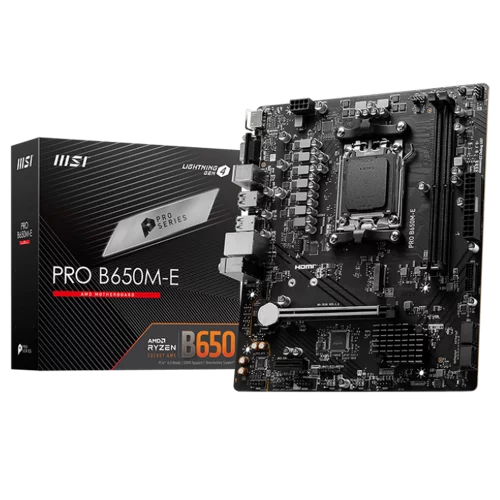 Материнская плата MSI PRO B650M-E B650, AM5, 2*DDR5, 1*PCIEx16, 1*PCIEx1, 1*M.2, 6*USB3.2Gen1, 6*USB2.0, 4*SATA3.0, 1G, VGA, HDMI, M-ATX, RTL