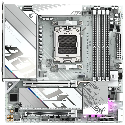 Материнская плата Gigabyte X870M AORUS ELITE WIFI7 ICE X870, AM5, 4*DDR5, 2*PCIEx16, 2*M.2, 1*TypeC, 2*USB3.2Gen2, 6*USB3.2Gen1, 8*USB2.0, 2*SATA3.0, 2.5G, 2*TypeC(DP), HDMI, M-ATX, RTL фото 2