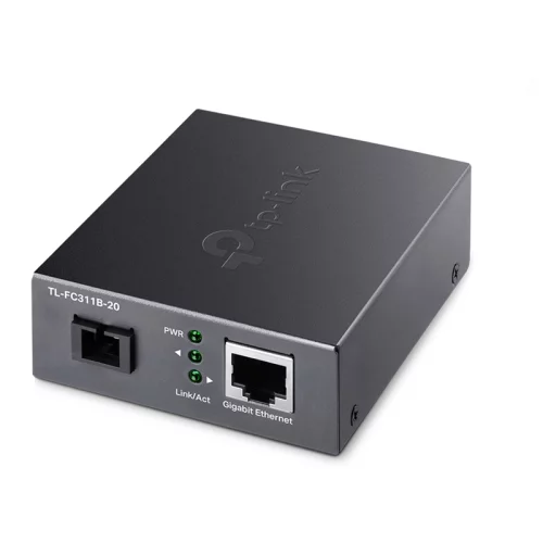 TP-Link TL-FC311B-20, Гигабитный WDM медиаконвертер, одномодовый оптоволоконный кабель 9/ 125 мкм, 1 оптоволоконный SC-порт, 1 порт RJ-45 100/ 1000 Мбит/ с, 1310/ 1550 нм, до 20 км, 5 В / 0,6 А DC