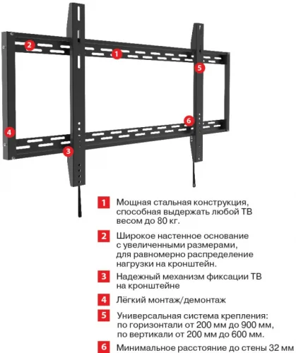 Кронштейн для телевизора Arm Media PT-100 черный 55-100 макс.80кг настенный фиксированный (10230)