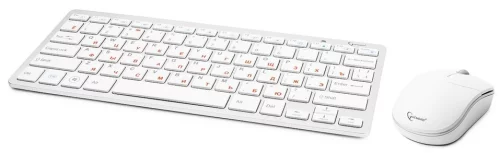 Клавиатура + мышь компактная беспроводная Gembird KBS-7001, 2.4ГГц, серебристый/ белый, ножничный механизм клавиш, 78 кл, мышь-3 кн. 1000 DPI, FN клавиши, батарейки в комплекте (KBS-7001-RU)