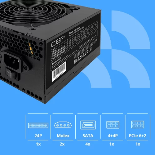 Блок питания CBR ATX 400W 80+ Bronze, DC-DC, APFC, 0.6mm, 24pin, 1*8-pin(4+4P), 1*6+2pin, 4*SATA, 2*IDE, 12cm fan, 1.5м кабель питания, черный [PSU-ATX400-12GM] BOX фото 3