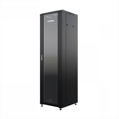 Шкаф напольный универсальный серверный ONTEK TC 32U 600х600мм, 4 профиля 19, двери стекло и сплошная металл, боковые стенки съемные (TC32U66GSRSWAS-9005)