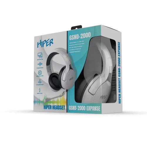 Гарнитура компьютерная игровая HIPER GSND-2000 White (Стерео, 40мм, mini-jack 3.5мм, регулировка оголовья, кабель 2м, белый) фото 6