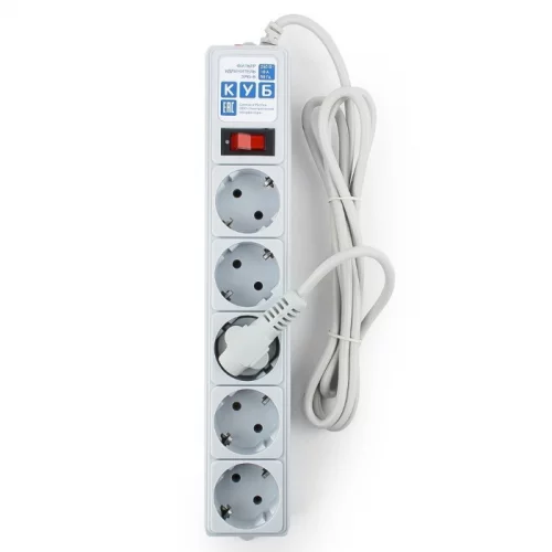 Фильтр-удлинитель Power Cube B 3.0 м 5 розеток (серый) 10А/2,2кВт/ Surge protector Power Cube B 3.0 m 5 outlets (gray) 10A / 2.2kW (SPG-B-10) фото 2