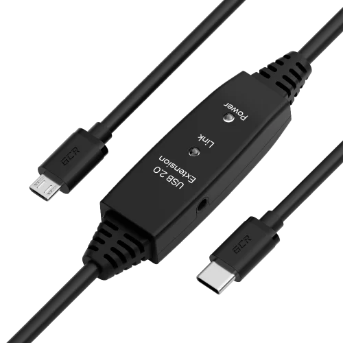 GCR PRO Кабель активный 10.0m TypeC / Mini 5P USB 2.0, с усилителем сигнала, разъём для доп.питания, черный, 28/24 AWG, GCR-55587