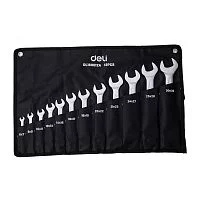 Набор двусторонних гаечных ключей 12 шт Deli DL160012A размеры 6x7, 8x9, 10x11, 12x13, 14x15, 16x17, 18x19, 20x22, 21x23, 24x27, 25x28, 30x32 мм, матовая хромированная поверхность, чехол из ткани Оксфорд