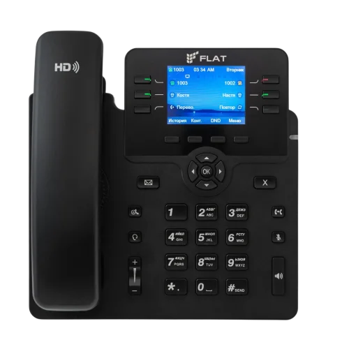 IP-телефон Flat-Phone B6: 6 SIP-аккаунтов, 2 порта 10/ 100/ 1000BASE-T (RJ-45), ЖК-дисплей, PoE, адаптер питания 220В, ТОРП (FLAT-PHONE-B6P/RU)
