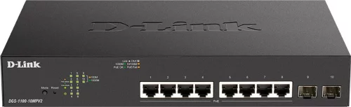 Коммутатор/ EasySmart L2 Switch 8х1000Base-T PoE, 2x1000Base-X SFP, PoE Budget 130W (DGS-1100-10MPV2/A3A)