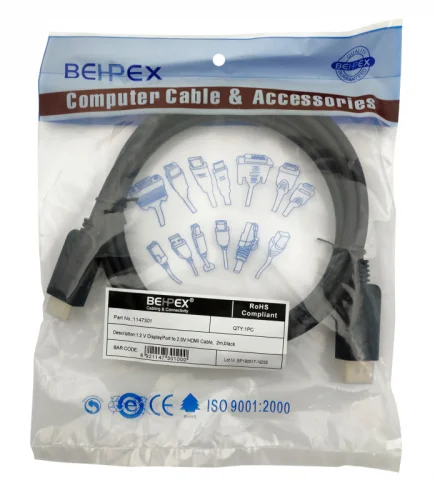 Кабель 1.2v ver2.0 DisplayPort (m) HDMI (m) 2м черный (1147301) (1147301#MLN)