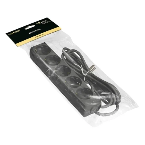 Exegate EX285819RUS Удлинитель ExeGate ECE-5-1.8B (5 евророзетки с заземлением, 1.8м, черный) фото 2