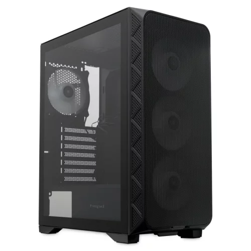 Корпус без блока питания/ HSPD M521, Mesh Mid Tower, Black, slide TG, 0.45 SPCC, 4x120mm ARGB ATX, mATX, mITX 160/330/184mm 2x2.5
