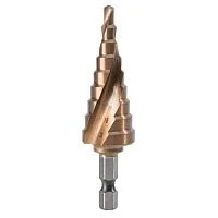 Оснастка Deli Сверло ступенчатое по металлу DH-JTZ020-E3 (4-20мм, HSS M35, спиральная канавка, шестигранный хвостовик)