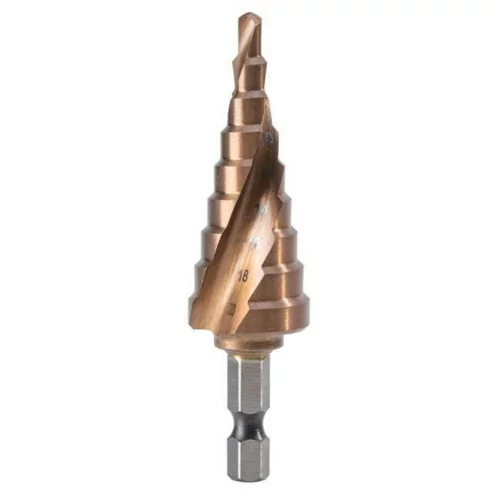 Оснастка Deli Сверло ступенчатое по металлу DH-JTZ020-E3 (4-20мм, HSS M35, спиральная канавка, шестигранный хвостовик)