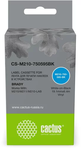 Картридж ленточный Cactus CS-M210-750595BK M210-750-595-BK белый на черном 19.1x6.4 для Brady M210/M211/M210-LAB