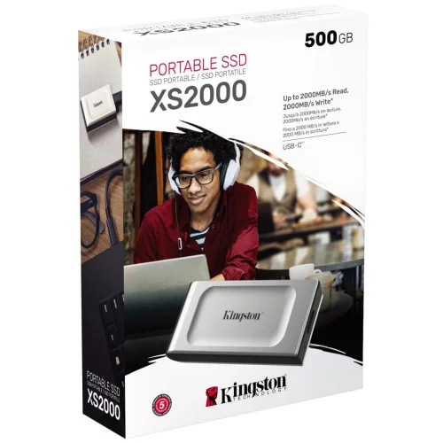 Твердотельный накопитель/ Kingston External SSD XS2000, 500GB, Type-C, USB 3.2 Gen 2x2, R/W 2000/2000MB/s, IP55, 70x33x14mm, Silver (12 мес) (SXS2000/500G) фото 3