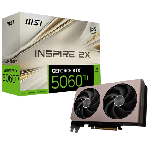Видеокарта MSI RTX5060Ti INSPIRE 2X OC 16GB GDDR7 128bit 3xDP HDMI 2FAN RTL (RTX 5060 TI 16G INSPIRE 2X OC)