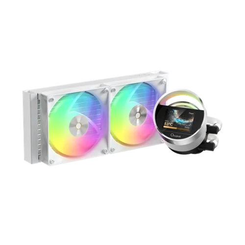 Система водяного охлаждения Ocypus Sigma L24 WH ARGB, 240mm, LCD Pump 2.4, 2x120mm ARGB fans, LGA115X/1200/1700/18XX, AM4/AM5