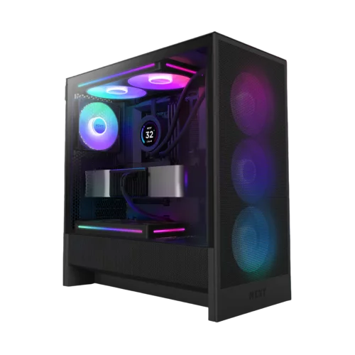 Корпус без блока питания/ Case NZXT H5 Flow RGB, Midi-Tower, TG, 3x120mm RGB + 1x120mm, 1xUSB-A 3.2 + 1xUSB-C 3.2, E-ATX, ATX, mATX, mITX Black (CC-H52FB-R1)