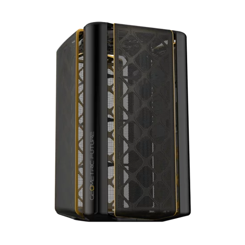 Корпус ПК без блока питания/ Case Geometric Future Model 2 The Ark, Mini-Tower, no fans, 3xUSB-A 3.0, 1xUSB 3.2 Type-C, mATX, mITX Black/ Gold (1AM2AKBK00100)