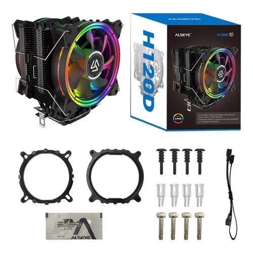 Вентилятор ALSEYE H120D Universal, TDP 200W, Heat Pipe:6mm*6pcs, 800;2000RPM, 11.6-35.3dB(A), RGB, RTL {18} (872339)/ (874043) (AS.01.02.0009) фото 7