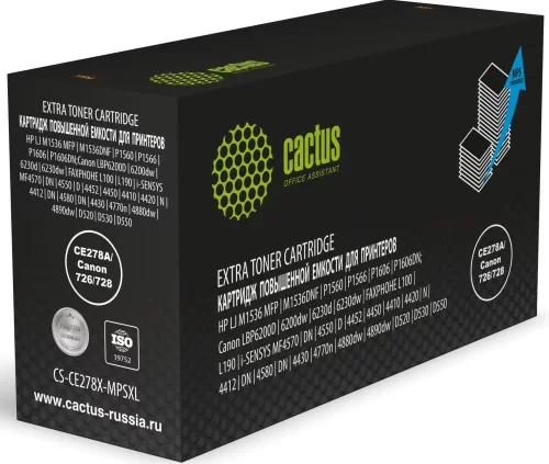 Картридж лазерный Cactus CS-CE278X-MPSXL CE278A/Canon 726/728 черный (8000стр.) для HP LJ M1536 MFP/M1536DNF/P1560/P1566/P1606/P1606DN;Canon LBP6200D/6200dw/6230d/6230dw/FAXPHOHE L100/L190/i-SENSYS MF4570/DN/4550/D/445