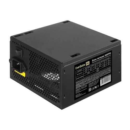 Exegate EX260641RUS Блок питания 500W Exegate 500PPE, ATX, black, APFC, 12cm, 24p+(4+4)p PCI-E, 3*IDE, 5*SATA, FDD
