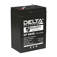 Батарея DELTA серия DT, DT 4045, напряжение 4В, емкость 4.5Ач (разряд 20 часов), макс. ток разряда (5 сек.) 60А, макс. ток заряда 1.35А, свинцово-кислотная типа AGM, клеммы F1, ДxШxВ 70х47х101мм., вес 0.5кг., срок службы 5 лет./ Battery DELTA series DT,