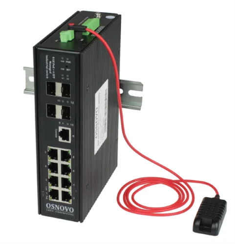 Промышленный PoE коммутатор Gigabit Ethernet OSNOVO SW-80804/ILS(port 90W,300W) Промышленный управляемый (L2+) HiPoE коммутатор Gigabit Ethernet на 8GE PoE + 4GE SFP порта. С функцией мониторинга температуры/влажности/напряжения. Порты: 1 x GE (