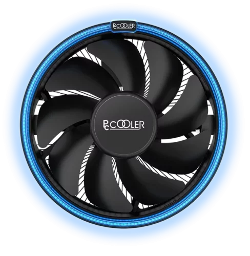 Кулер для процессора/ CPU Cooler PCCooler E126M B (92W, 4-pin PWM, 70mm, Al/Cu, -mm, Blue LED, 1x120mm, 56CFM, 26.5dBA, 1800RPM, S: 1700/1200/115X, AM5/AM4, black)