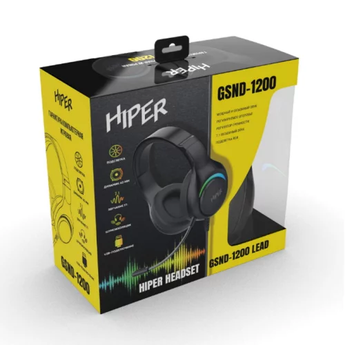 Гарнитура компьютерная игровая HIPER GSND-1200 Black, 7.1 Wired, 50мм, mini-jack 3.5мм+USB, RGB, cable 2m фото 4