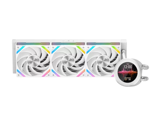 Водяное охлаждение для процессора/ Water Cooling System SAMA Q60 White (360mm, LED temp., White, ARGB/ Fans: 3x120mm, 86CFM, 30dBA, 2600RPM/ Pump height 64mm, 30dBA, 2800RPM, Rad thickness 27mm/ S: 18 (Q60-WHWANNO3-G) фото 2