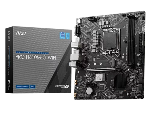 Материнская плата MSI PRO H610M-G WIFI H610, LGA1700, 2*DDR5, 1*PCIEx16, 1*PCIEx1, 1*M.2, 4*USB3.2Gen1, 6*USB2.0, 4*SATA3.0, 1G, VGA, DP, HDMI, M-ATX, RTL