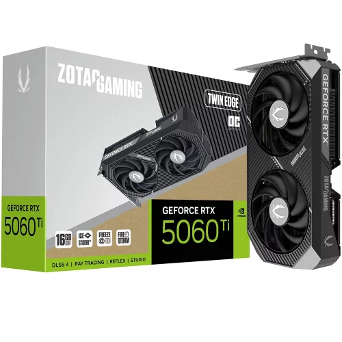Видеокарта Zotac RTX5060Ti TWIN EDGE OC 16GB GDDR7 128bit 3xDP HDMI 2FAN MEDIUM PACK (ZT-B50620H-10M)