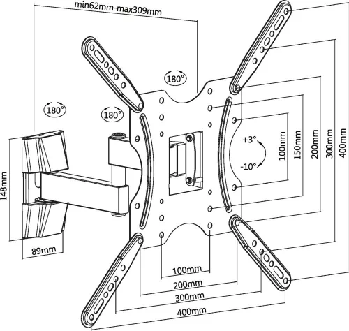 Кронштейн для телевизора Ultramounts UM903 черный 32-55 макс.20кг настенный поворотно-выдвижной и наклонный