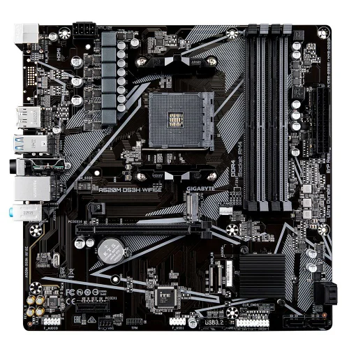 Материнская плата Gigabyte A520M DS3H WF6E A520 (A520M DS3H WF6E) Материнская плата Gigabyte A520M DS3H WF6E A520, AM4, 4xDDR4, 1_PCI-Ex16,4_M.2, 6_USB3.2Gen1, 8_USB2.0, 4*SATA3.0, 1G, DP, HDMI, ATX, RTL фото 2